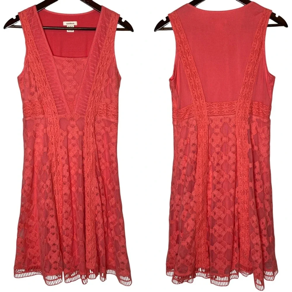 Sundance Romantic Gesture Lace Dress Coral Sleeveless Knee Length size 4 - Picture 2 of 6